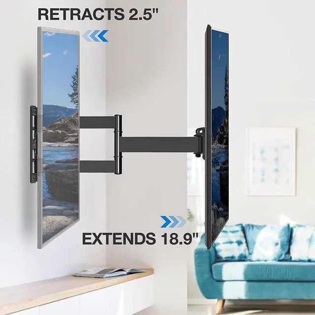 Alt view image 3 of 7 - TV Wall Mount Full Motion Tilting TV Mount Bracket for Most 26-55 Inch Flat Curved TVs with Swivels Articulating Arms Max VESA 400X400mm and 88lbs Fits Single Stud MU0014