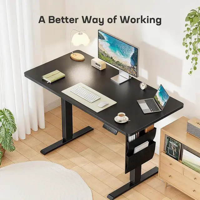 Alt view image 3 of 7 - Standing Desk Adjustable Height Home Office Desk,48x24 Inch Electric Standing Desk, Stand up Desk with Storage Bag,Headphone Hook for Computer Workstations Desk Memory Preset