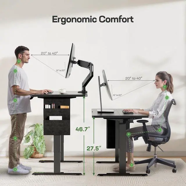Alt view image 2 of 7 - Standing Desk Adjustable Height Home Office Desk,48x24 Inch Electric Standing Desk, Stand up Desk with Storage Bag,Headphone Hook for Computer Workstations Desk Memory Preset