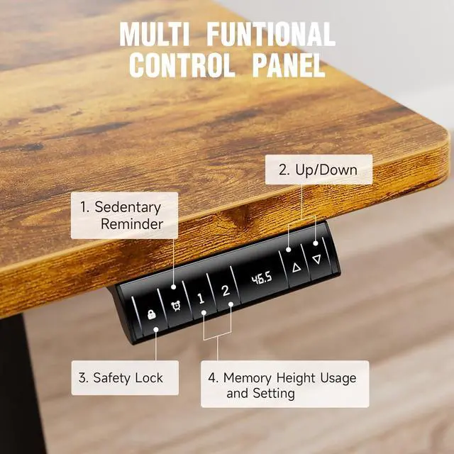 Alt view image 4 of 7 - 47.2 Inch Electric Standing Desk, Height Adjustable Sit Stand Up, Cable Clip, Wood Desktop, Work Home Office Computer PC Table, Writing Study Rising Desks, Brown