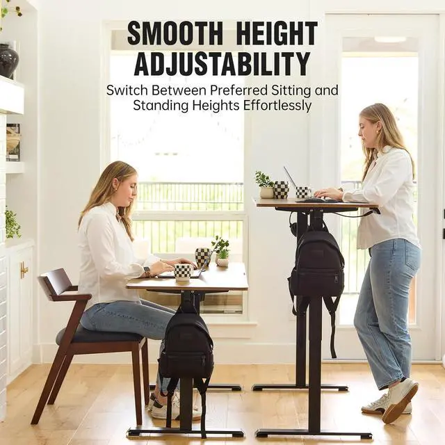 Alt view image 5 of 7 - 47.2 Inch Electric Standing Desk, Height Adjustable Sit Stand Up, Cable Clip, Wood Desktop, Work Home Office Computer PC Table, Writing Study Rising Desks, Brown