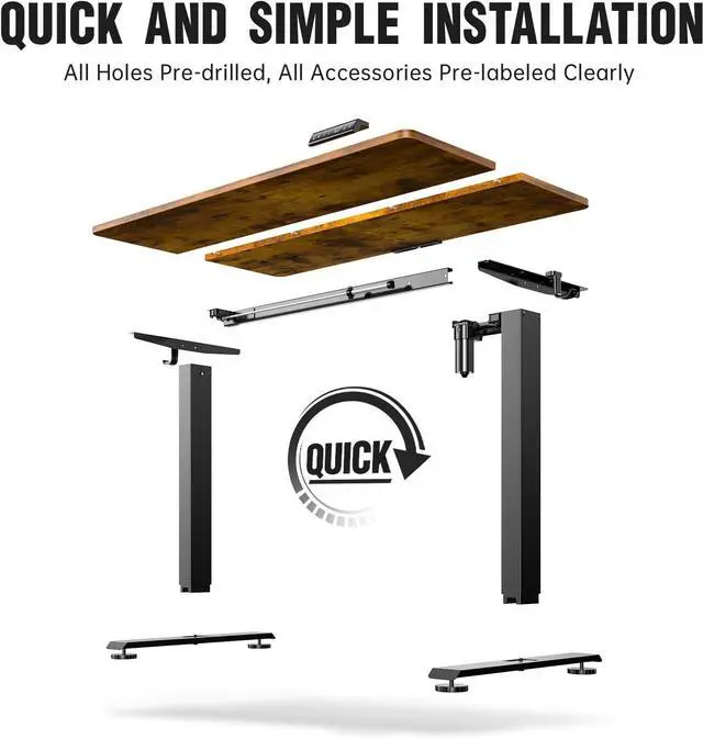 Alt view image 6 of 7 - 47.2 Inch Electric Standing Desk, Height Adjustable Sit Stand Up, Cable Clip, Wood Desktop, Work Home Office Computer PC Table, Writing Study Rising Desks, Brown