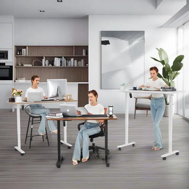 Alt view image 6 of 7 - Electric Standing Desk Adjustable Height Desk 55 x 24In with Charging Station, Stand up Desk with Oversized Mouse Pad, 4 Caster, 4 Preset Heights Easy to Set, 27''-45'' Lifting Range(Black