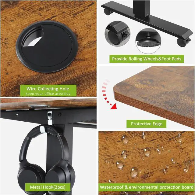 Alt view image 4 of 7 - Electric Standing Desk Adjustable Height, 55x24 Inches Computer Desk with Ergonomically Curved Desktop, Multifunctional Stand up Desk for Home/Office(Brown)