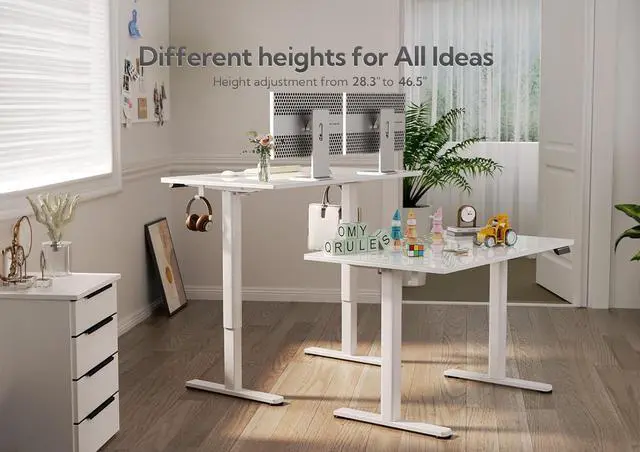 Alt view image 6 of 7 - Glass Standing Desk, Electric Standing Desk Adjustable Height, 48 Inch Adjustable Stand Up Desk, Quick Install Home Office Computer Desk, Super White