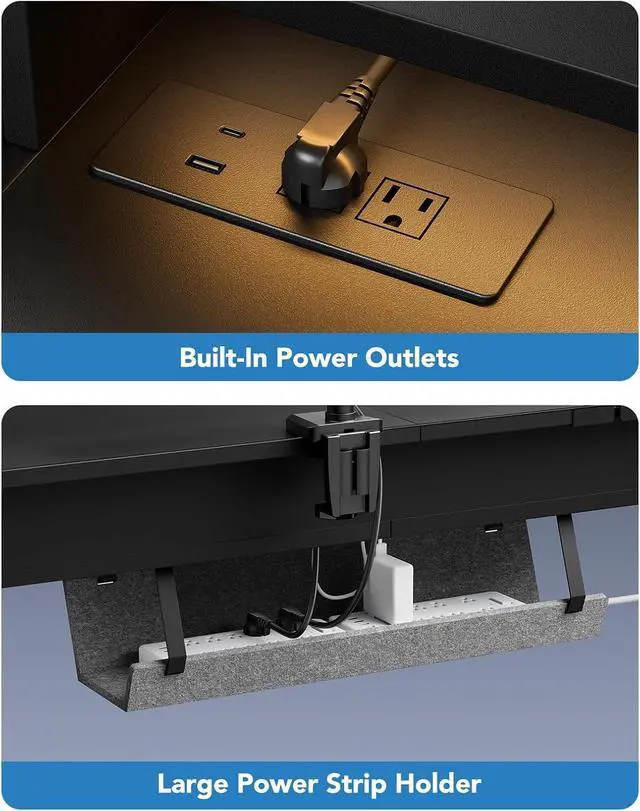 Alt view image 5 of 7 - 65 L-Shaped Standing Desk with Power Outlets & LED Strip, Electric Height Adjustable Corner Computer Desk, Sit Stand Up Desk with 3 Drawers, Black