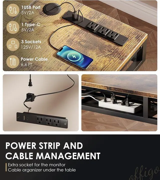 Alt view image 7 of 7 - L Shaped Electric Standing Desk with Drawers, Height Adjustable Large Desk with Power Outlets, Sit Stand Table, Writing Computer Desk for Home, Office, Workstation, Rustic Brown