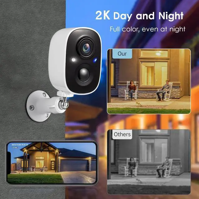 Alt view image 2 of 7 - GMK Security Cameras Wireless Outdoor, 2K Color Night Vision AI Motion Detection 2-Way Talk Battery Powered WiFi Home Indoor Camera IP65 Weatherproof Spotlight Siren Alarm Cloud/SD Storage 2-Pack