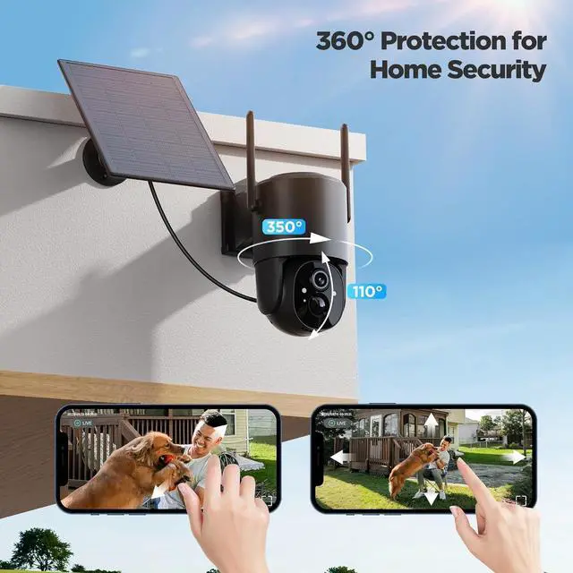 Alt view image 7 of 7 - Security Cameras Wireless Outdoor Solar: Battery Cameras for Home Security WiFi Camera Outdoor Surveillance Camera PTZ 360° CCTV Cam System with Floodlight Color Night Vision PIR Sensor