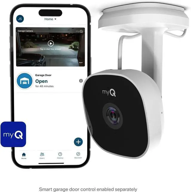 Alt view image 2 of 7 - myQ Smart Garage Security Camera  1080p HD Video, Night Vision, Motion Detection, Magnetic, Wi-Fi, Two-Way Audio, Smartphone Control