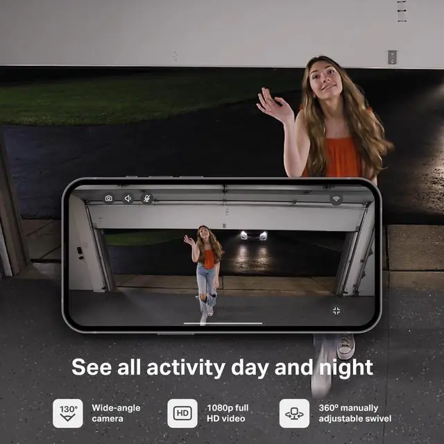 Alt view image 6 of 7 - myQ Smart Garage Security Camera  1080p HD Video, Night Vision, Motion Detection, Magnetic, Wi-Fi, Two-Way Audio, Smartphone Control