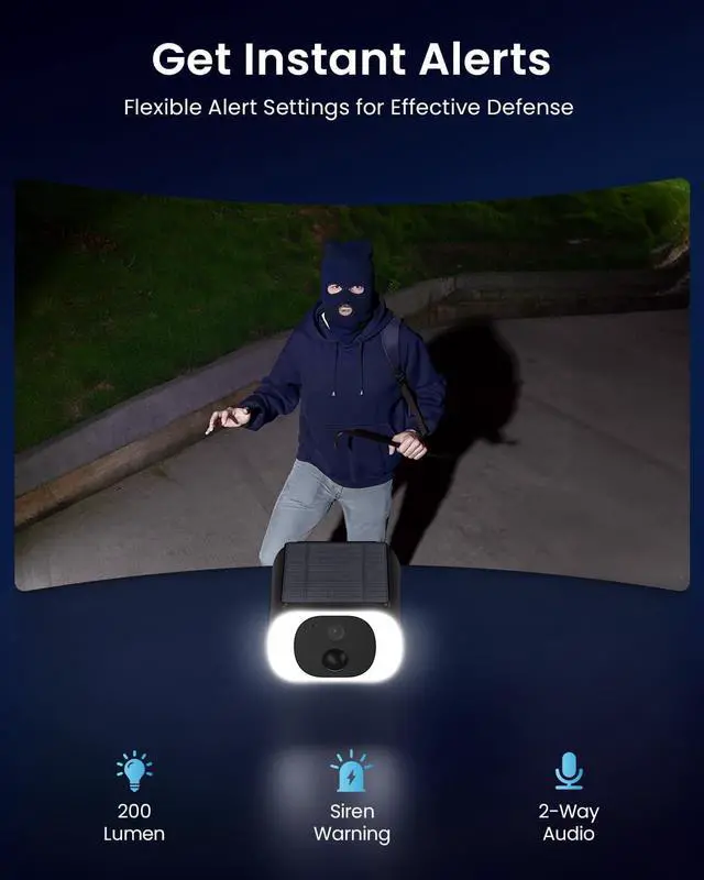 Alt view image 6 of 7 - ieGeek S1 Solar Security Cameras Wireless Outdoor, 2K WiFi Battery Powered Home Surveillance Camera with Embedded Solar Panel, AI Motion Sensor, Smart Alarm, Color Night Vision, Cloud/SD,Works w/Alexa