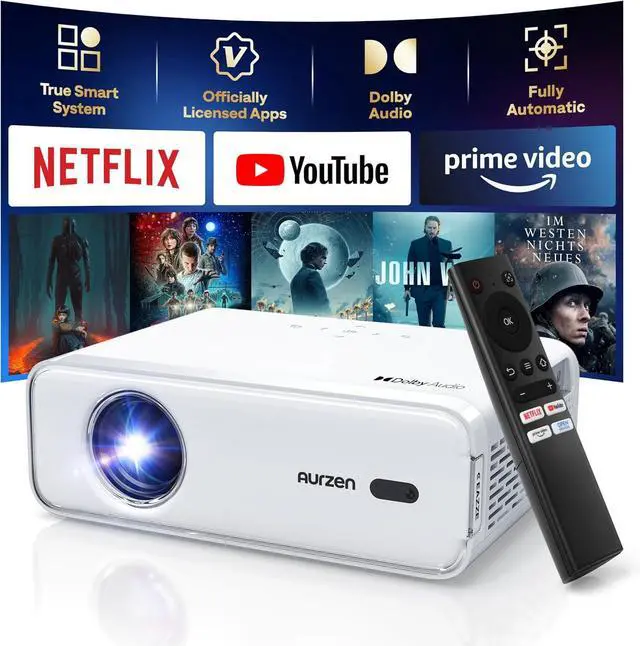 Main image of EAZZE D1 Smart Projector with WiFi and Bluetooth, Netflix-Officially-Licensed, Auto Focus & Keystone, DoIby Audio, Zoom, Native 1080P Movie, Portable Outdoor Mini Projector, White