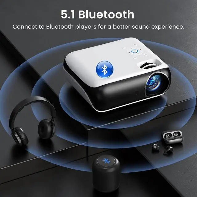 Alt view image 4 of 7 - HAPPRUN Native 1080P Bluetooth Projector, Full HD Portable Outdoor Movie Projector with Built-in Speaker, Compatible with Smartphone, HDMI, USB, AV, Fire Stick, PS5 for Home, Bedroom, Outdoor Use