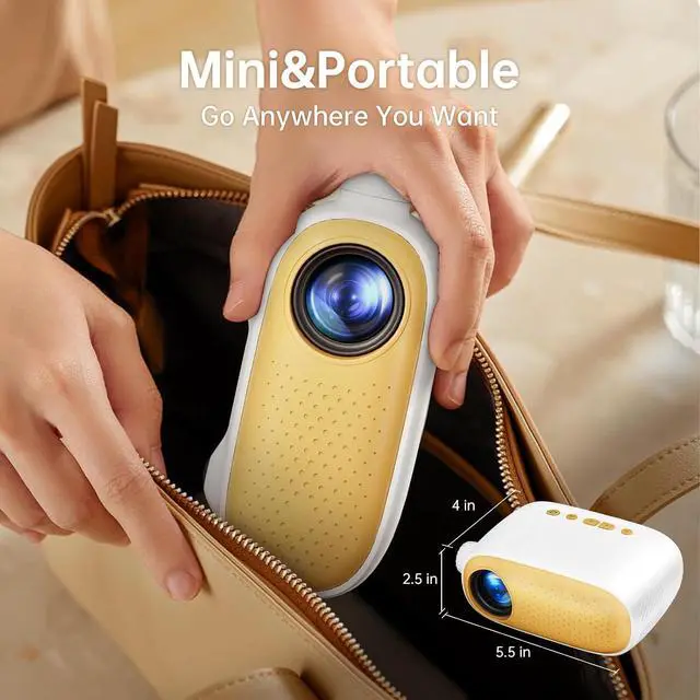 Alt view image 3 of 6 - Mini Portable Projector for iPhone - HD 1080P Support Pico Movie Projector to Watch Cartoon, Phone Projector Compatible with HDMI, USB, TV Stick, Laptop, iOS and Android