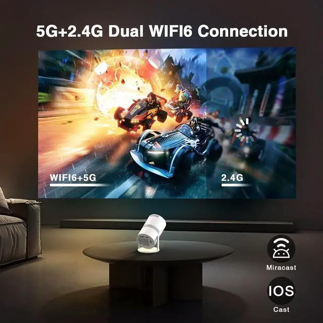 Alt view image 6 of 7 - [Built-in -Apps] PANSEBA 270°Adjustable Smart Mini Projector with WiFi 6 and Bluetooth, Auto Keystone Outdoor Movie Projector, Big Screen Home Portable Projector for Phone/TV Stick/Laptop/HDMI