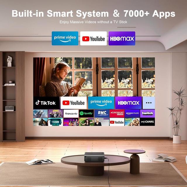 Alt view image 2 of 7 - [Built-in Apps & Auto Focus/Keystone] Smart Projector with WiFi and Bluetooth,  700ANSI Native 1080P Outdoor Projector, 50% Zoom Home Theater Movie Projector for Bedroom/iOS/Android/PPT
