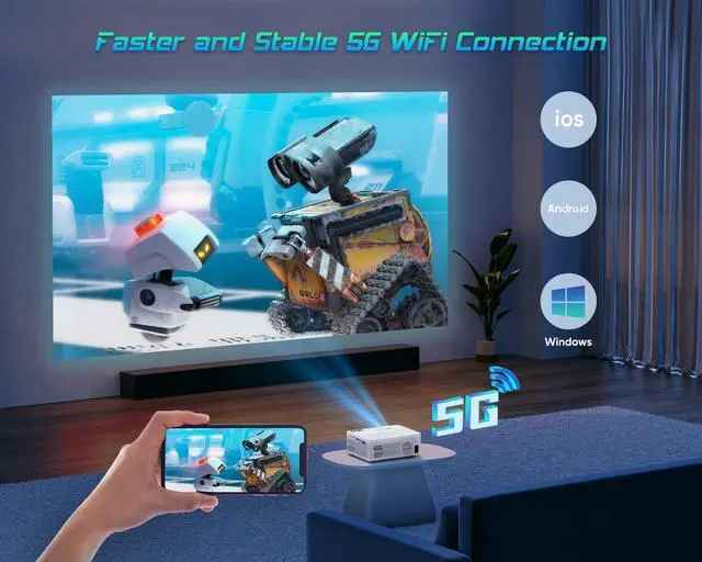 Alt view image 6 of 7 - Projector with WiFi and Bluetooth100" screen includedNative 1080P Outdoor Projector, 4K Supported Portable Projector, Compatible with iOS/Android/PC/TV Stick/HDMI/USB, Indoor Outdoor Use