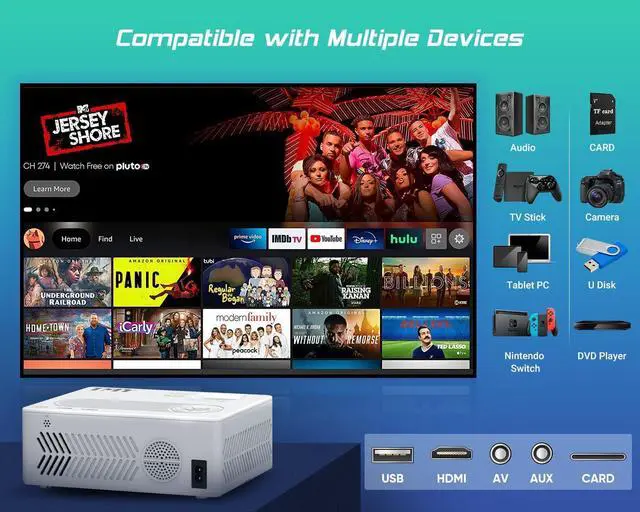 Alt view image 7 of 7 - Projector with WiFi and Bluetooth100" screen includedNative 1080P Outdoor Projector, 4K Supported Portable Projector, Compatible with iOS/Android/PC/TV Stick/HDMI/USB, Indoor Outdoor Use