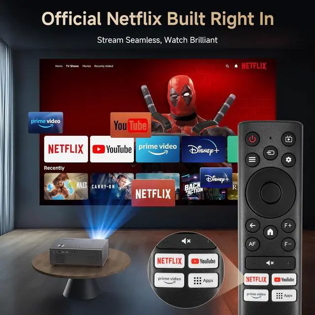 Alt view image 3 of 7 - 4K Projector with Netflix-Licensed&Dolby Audio, AI Auto Focus&6D Keystone Kogata Smart Projector with Built in Apps Outdoor Movie Proyector with WiFi 6 Bluetooth for Home Theater UPGRADE