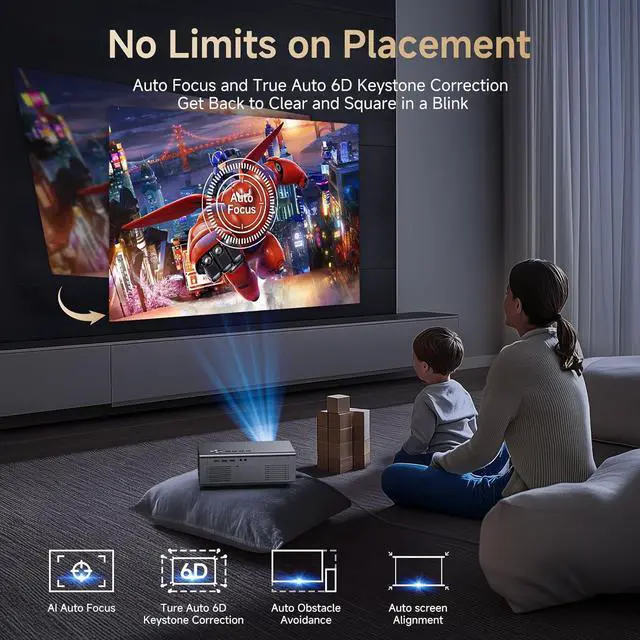 Alt view image 5 of 7 - 4K Projector with Netflix-Licensed&Dolby Audio, AI Auto Focus&6D Keystone Kogata Smart Projector with Built in Apps Outdoor Movie Proyector with WiFi 6 Bluetooth for Home Theater UPGRADE