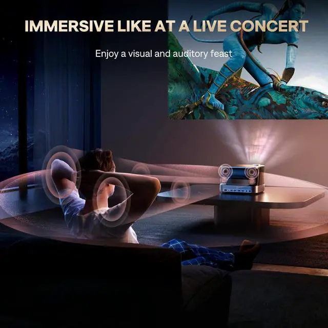 Alt view image 3 of 7 - 3-in-1 Projector 4K Supported, AURZEN BOOM 3 Smart Projector with WiFi and Bluetooth, 3D DoIby Audio & 36W Speakers, Auto Focus & Keystone, Netflix Official 500 ANSI Home Outdoor proyector, Black