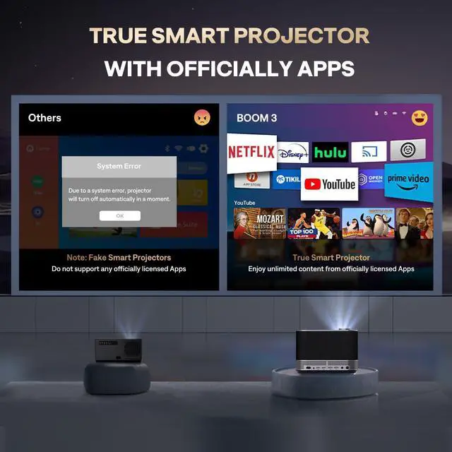 Alt view image 4 of 7 - 3-in-1 Projector 4K Supported, AURZEN BOOM 3 Smart Projector with WiFi and Bluetooth, 3D DoIby Audio & 36W Speakers, Auto Focus & Keystone, Netflix Official 500 ANSI Home Outdoor proyector, Black