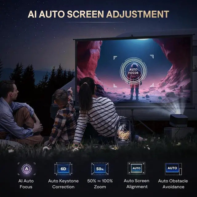 Alt view image 6 of 7 - 3-in-1 Projector 4K Supported, AURZEN BOOM 3 Smart Projector with WiFi and Bluetooth, 3D DoIby Audio & 36W Speakers, Auto Focus & Keystone, Netflix Official 500 ANSI Home Outdoor proyector, Black