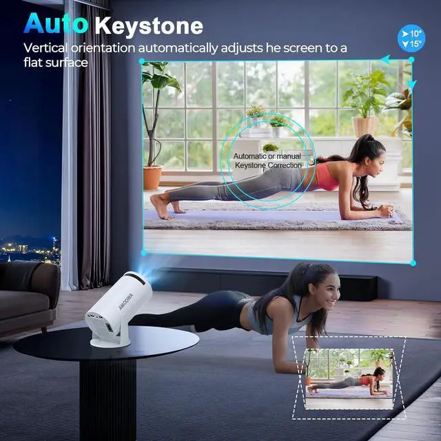 Alt view image 4 of 7 - Portable 4K Mini Projector with WiFi and Wireless Bluetooth, Smart Proyector with Android 11, Projector with apps built in, 270° Rotatable, Auto Keystone,35"-130" Screen,Projector 4K Ultra HD