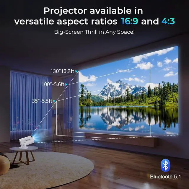 Alt view image 6 of 7 - Portable 4K Mini Projector with WiFi and Wireless Bluetooth, Smart Proyector with Android 11, Projector with apps built in, 270° Rotatable, Auto Keystone,35"-130" Screen,Projector 4K Ultra HD