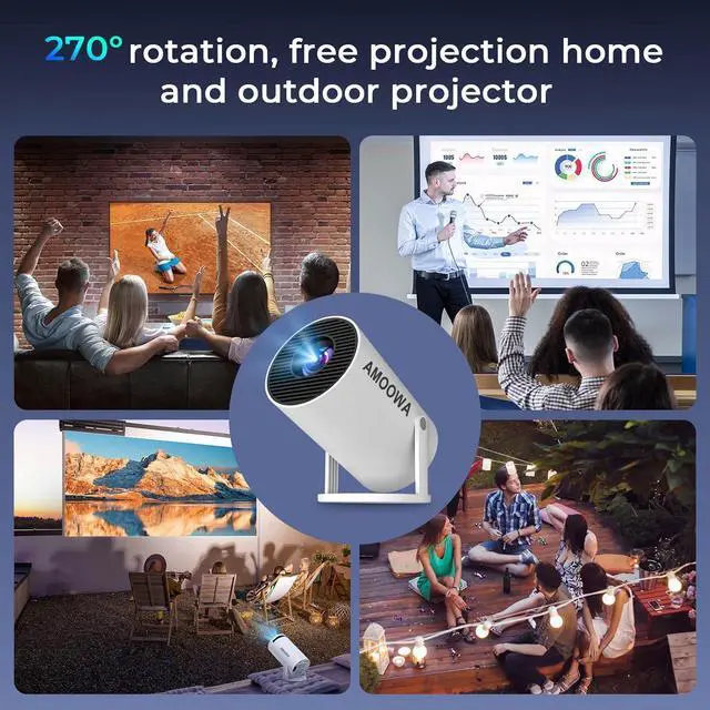 Alt view image 7 of 7 - Portable 4K Mini Projector with WiFi and Wireless Bluetooth, Smart Proyector with Android 11, Projector with apps built in, 270° Rotatable, Auto Keystone,35"-130" Screen,Projector 4K Ultra HD