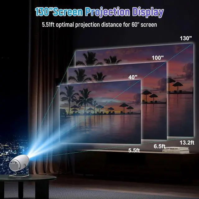 Alt view image 5 of 7 - Mini Projector, Projector with WiFi and Bluetooth, 4K 1080P Support Portable Projector 180° Rotatable 130'' Screen Movie Projector Auto Keystone Compatible with HDMI/USB/Smartphone/PC/Laptop