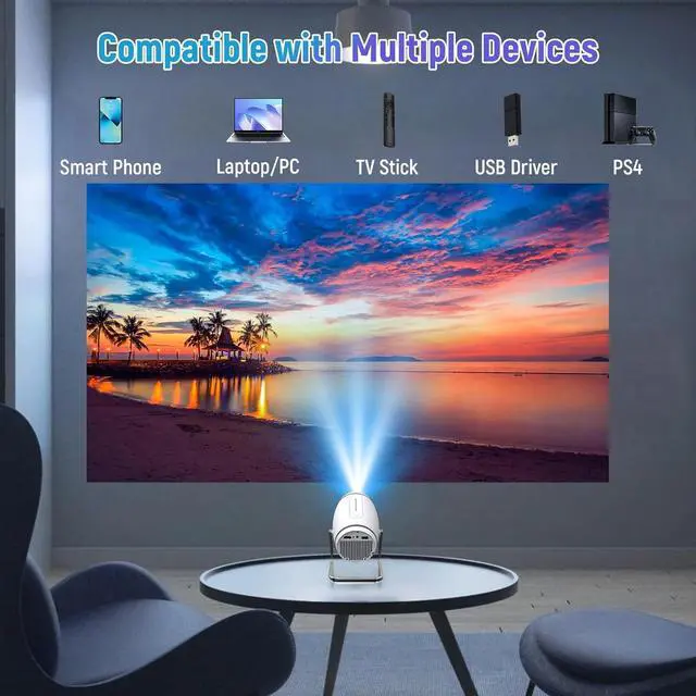 Alt view image 7 of 7 - Mini Projector, Projector with WiFi and Bluetooth, 4K 1080P Support Portable Projector 180° Rotatable 130'' Screen Movie Projector Auto Keystone Compatible with HDMI/USB/Smartphone/PC/Laptop