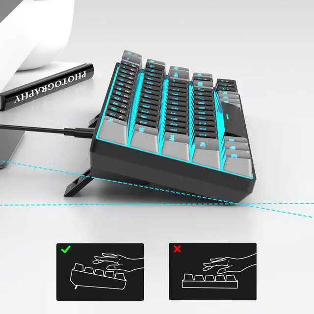 Alt view image 4 of 7 - Portable 60% Mechanical Gaming Keyboard, MK-Box LED Backlit Compact 68 Keys Mini Wired Office Keyboard with Red Switch for Windows Laptop PC Mac - Black/Grey