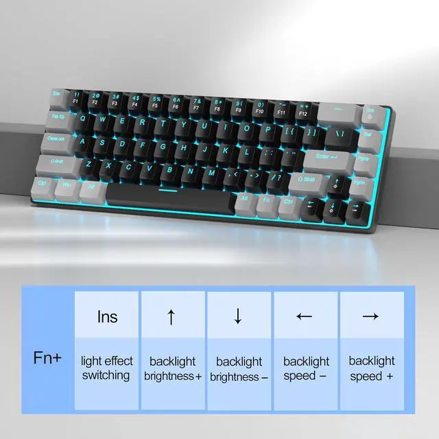 Alt view image 5 of 7 - Portable 60% Mechanical Gaming Keyboard, MK-Box LED Backlit Compact 68 Keys Mini Wired Office Keyboard with Red Switch for Windows Laptop PC Mac - Black/Grey