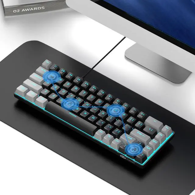 Alt view image 6 of 7 - Portable 60% Mechanical Gaming Keyboard, MK-Box LED Backlit Compact 68 Keys Mini Wired Office Keyboard with Red Switch for Windows Laptop PC Mac - Black/Grey
