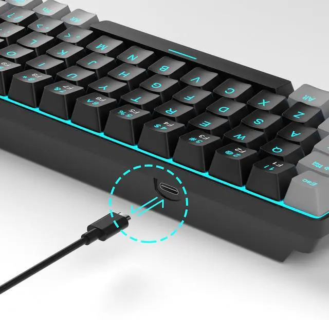 Alt view image 7 of 7 - Portable 60% Mechanical Gaming Keyboard, MK-Box LED Backlit Compact 68 Keys Mini Wired Office Keyboard with Red Switch for Windows Laptop PC Mac - Black/Grey