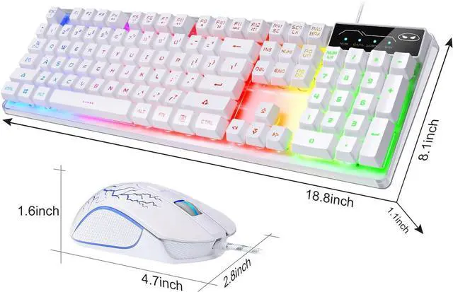 Alt view image 3 of 7 - Gaming Keyboard and Mouse Combo, K1 RGB LED Backlit Keyboard with 104 Key for PC/Laptop(White)
