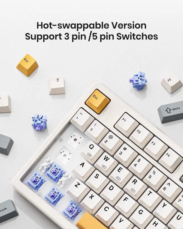 Alt view image 4 of 7 - Wireless Mechanical Keyboard,Gasket Mounted with Creamy Sound,Bluetooth/2.4GHz/USB-C,Custom Hot Swappable,RGB Backlit,75% Compact Layout for Gaming/Typing/Win/Mac/PC (Retro Beige,Linear Switch)