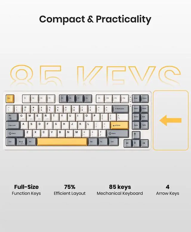 Alt view image 6 of 7 - Wireless Mechanical Keyboard,Gasket Mounted with Creamy Sound,Bluetooth/2.4GHz/USB-C,Custom Hot Swappable,RGB Backlit,75% Compact Layout for Gaming/Typing/Win/Mac/PC (Retro Beige,Linear Switch)