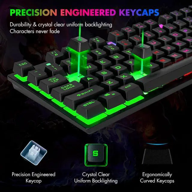 Alt view image 3 of 7 - 87 Keys TKL Gaming Keyboard and Mouse Combo, Wired LED Rainbow Backlit Keyboard 800-3200 DPI RGB Mouse, Gaming for PS4 Xbox PC Laptop Mac