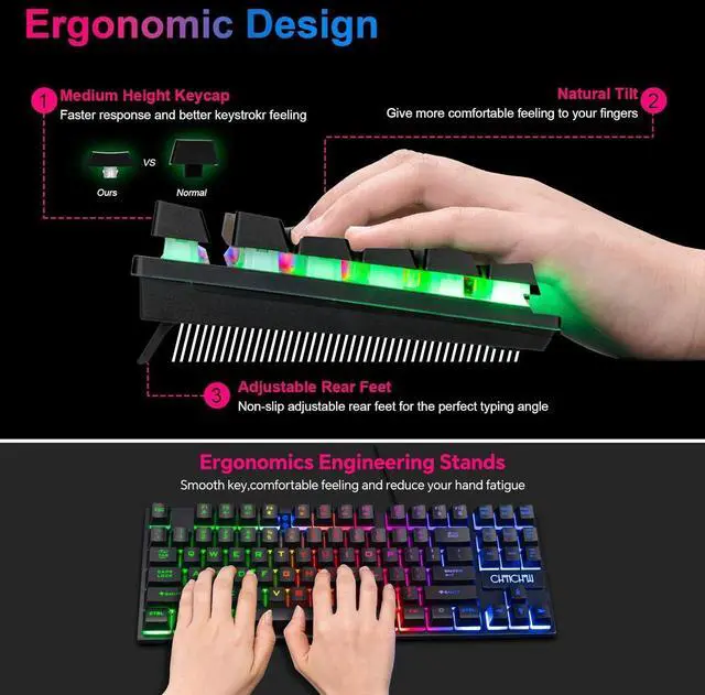 Alt view image 5 of 7 - 87 Keys TKL Gaming Keyboard and Mouse Combo, Wired LED Rainbow Backlit Keyboard 800-3200 DPI RGB Mouse, Gaming for PS4 Xbox PC Laptop Mac