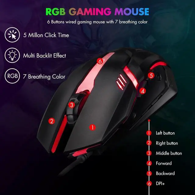 Alt view image 6 of 7 - 87 Keys TKL Gaming Keyboard and Mouse Combo, Wired LED Rainbow Backlit Keyboard 800-3200 DPI RGB Mouse, Gaming for PS4 Xbox PC Laptop Mac