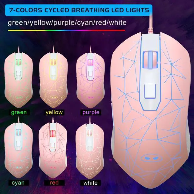 Alt view image 6 of 7 - Gaming Keyboard and Mouse Combo, K1 RGB LED Backlit Keyboard with 104 Keys Computer PC Gaming Keyboard for PC/Laptop (Pink)