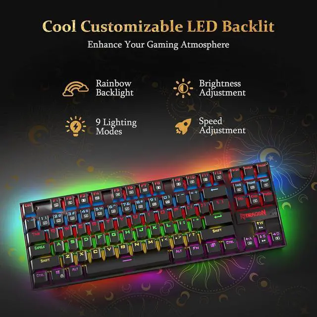 Alt view image 2 of 7 - K552 Mechanical Gaming Keyboard, LED Gaming Keyboard with Red Switches, 87 Full Anti-ghosting Keys, Unique Metal Rim for Windows Gaming PC - Black