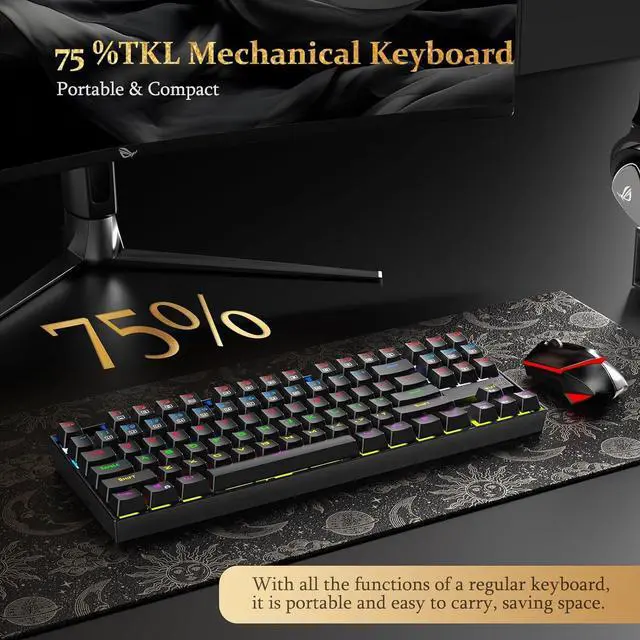 Alt view image 3 of 7 - K552 Mechanical Gaming Keyboard, LED Gaming Keyboard with Red Switches, 87 Full Anti-ghosting Keys, Unique Metal Rim for Windows Gaming PC - Black