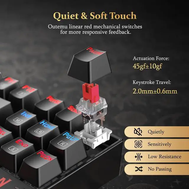 Alt view image 4 of 7 - K552 Mechanical Gaming Keyboard, LED Gaming Keyboard with Red Switches, 87 Full Anti-ghosting Keys, Unique Metal Rim for Windows Gaming PC - Black