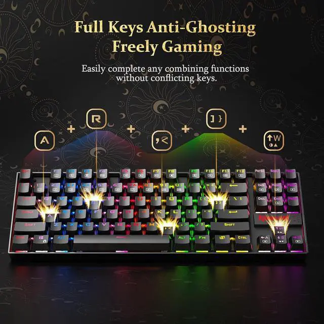 Alt view image 5 of 7 - K552 Mechanical Gaming Keyboard, LED Gaming Keyboard with Red Switches, 87 Full Anti-ghosting Keys, Unique Metal Rim for Windows Gaming PC - Black