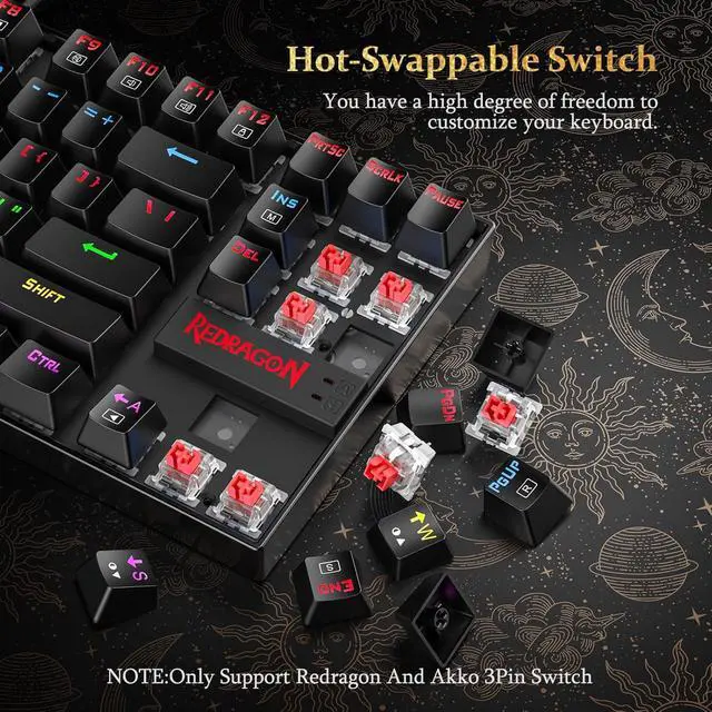 Alt view image 6 of 7 - K552 Mechanical Gaming Keyboard, LED Gaming Keyboard with Red Switches, 87 Full Anti-ghosting Keys, Unique Metal Rim for Windows Gaming PC - Black