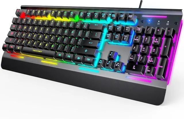 Main image of Gaming Keyboard, USB Wired Computer Keyboard, 15-Zone RGB Illumination, IP32 Water Resistance, 25 Anti-ghosting Keys, All-Metal Panel (Whisper Quiet Gaming Switch)